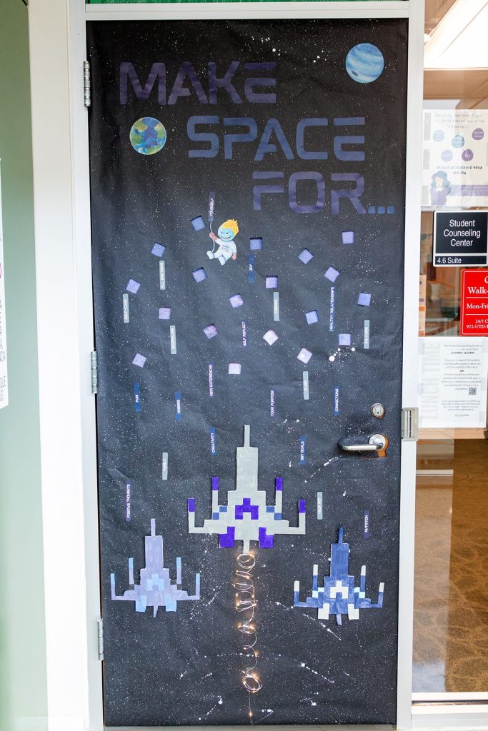 Homecoming Door Decoration: Galaga Video Game Three Ship formation with message ' Make Space For..." - SSB 4.600